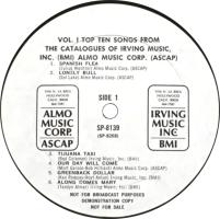Vol. 1 Top Ten Songs From Irving Music, Almo Music U.S. vinyl album