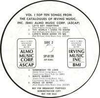 Vol. I Top Ten Songs From Irving Music, Almo Music U.S. vinyl album