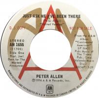 Peter Allen: Just Ask Me I've Been There Canada promo 7-inch