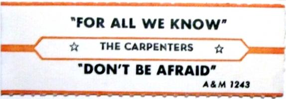 Carpenters: For All We Know jukebox strip