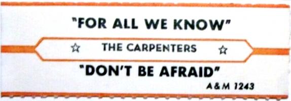 Carpenters: For All We Know US jukebox strip