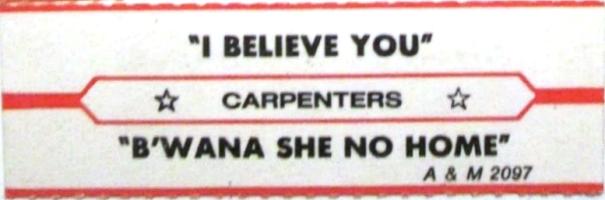 Carpenters: I Believe You U.S. jukebox strip