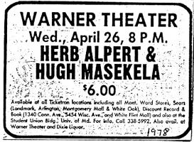 Herb Alpert & Hugh Masekela 1978 concert ad