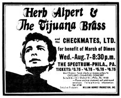 Herb Alpert & the Tijuana Brass 1968 concert ad Philadelphia, PA