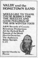 Valdy 1976 Winter Tour Canada