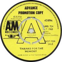 Herb Alpert & the Tijuana Brass: Thanks For the Memory Britain 7-inch promo