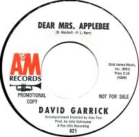 David Garrick: Dear Mrs. Applebee US promo 7-inch