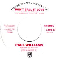 Paul Williams: Don't Call It Love US promo 7-inch
