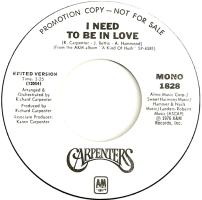 Carpenters: I Need to Be In Love US promo 7-inch