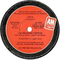 Styx: The Best Of Times Argentina promo 7-inch