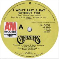 Carpenters: I Won't Last a Day Without You New Zealand 7-inch