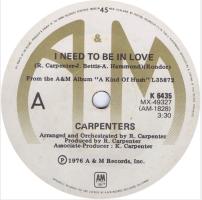Carpenters: I Need to Be In Love New Zealand 7-inch