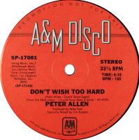 Peter Allen: Don't Wish Too Hard US promo 12-inch