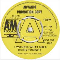 Tommy Boyce & Bobby Hart: I Wonder What She's Doing Tonite Britain promo 7-inch