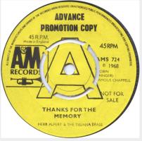 Herb Alpert & the Tijuana Brass: Thanks For the Memory Britain promo 7-inch