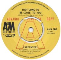 Carpenters: Close to You (They Long to Be) Britain promo 7-inch