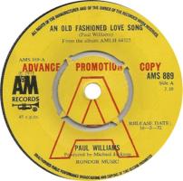 Paul Williams: An Old Fashioned Love Song Britain promo 7-inch
