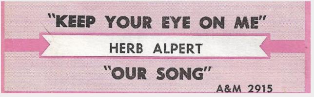 Herb Alpert: Keep Your Eye On Me US jukebox strip