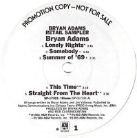 Bryan Adams: Retail Sampler US promo vinyl album