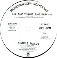 Simple Minds: All the Things She Said US promo 12-inch