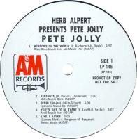 Pete Jolly: Herb Alpert Presents Pete Jolly US promo vinyl album