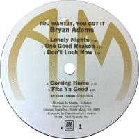 Bryan Adams: You Want It You Got It US vinyl album reissue