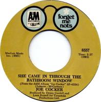Joe Cocker: She Came In Through the Bathroom Window US 7-inch reissue