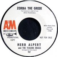 Herb Alpert & the Tijuana Brass: Zorba the Greek US Promo 7-inch