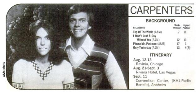Carpenters Billboard backgrounder 1975