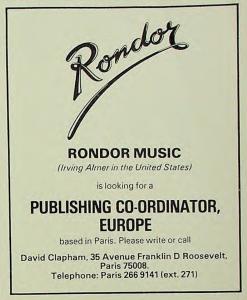 Rondor Music Internation European publishing co-ordinator ad