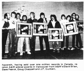 Nazareth sold over one million records in Canada