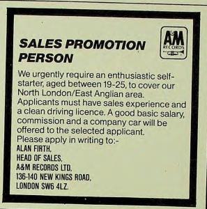 A&M Records, Ltd. ad for a sales promotion person