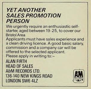 A&M Records, Ltd. Sales Promotion want ad Bristol Area