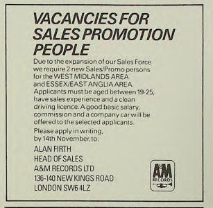 A&M Records, Ltd. Sales Promotion West Midlands